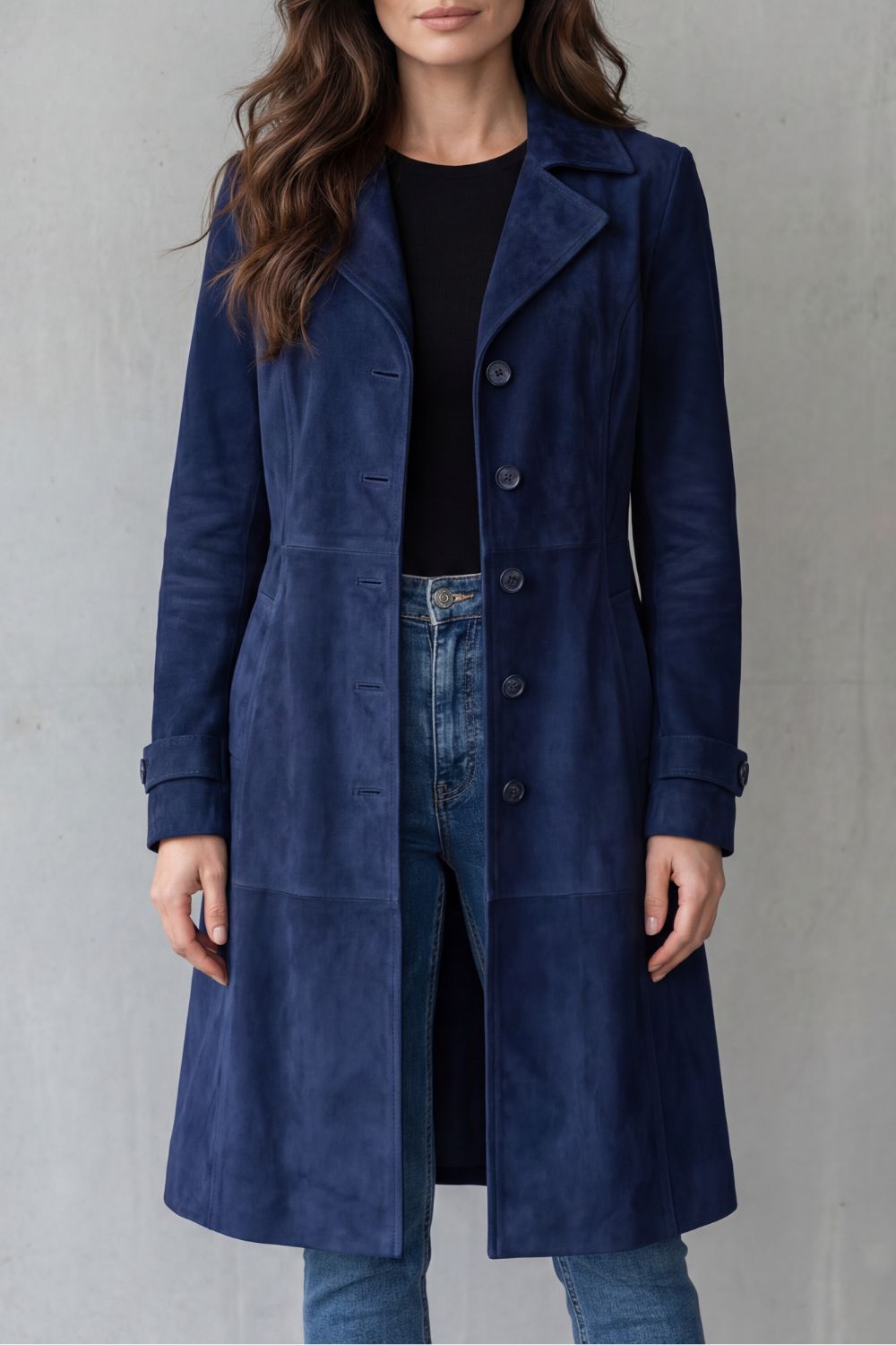 Ondine | Women's Vintage Suede-Look Single-Breasted Fitted Midi Fall Coat