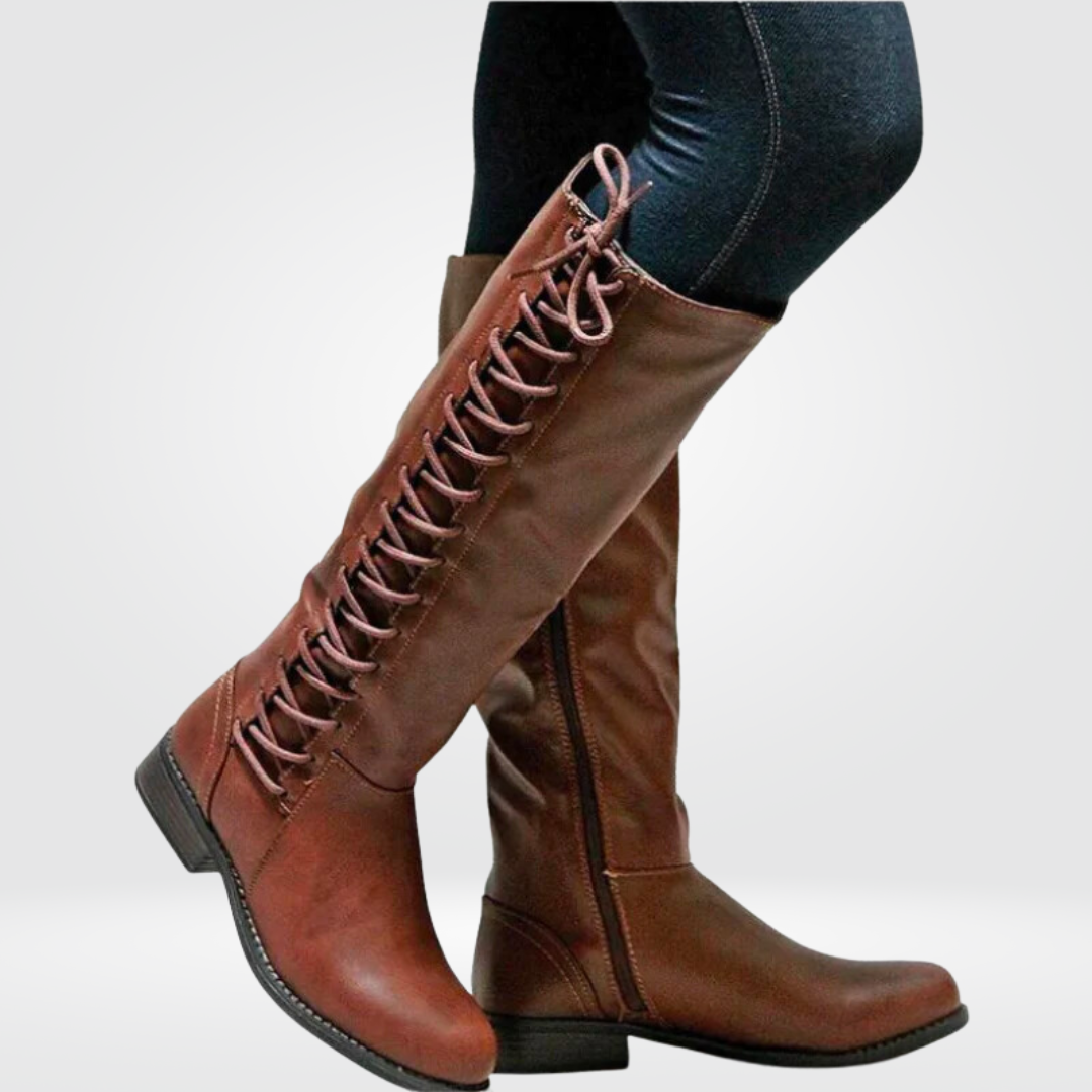 Halle | Women's Lace-Up Knee-High Low Heel Riding Boot