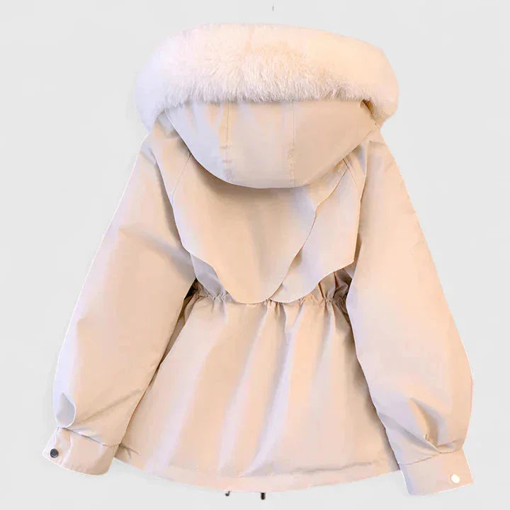 Elsa | Women's Hooded Drawstring Waist Faux Fur Trim Winter Parka Jacket