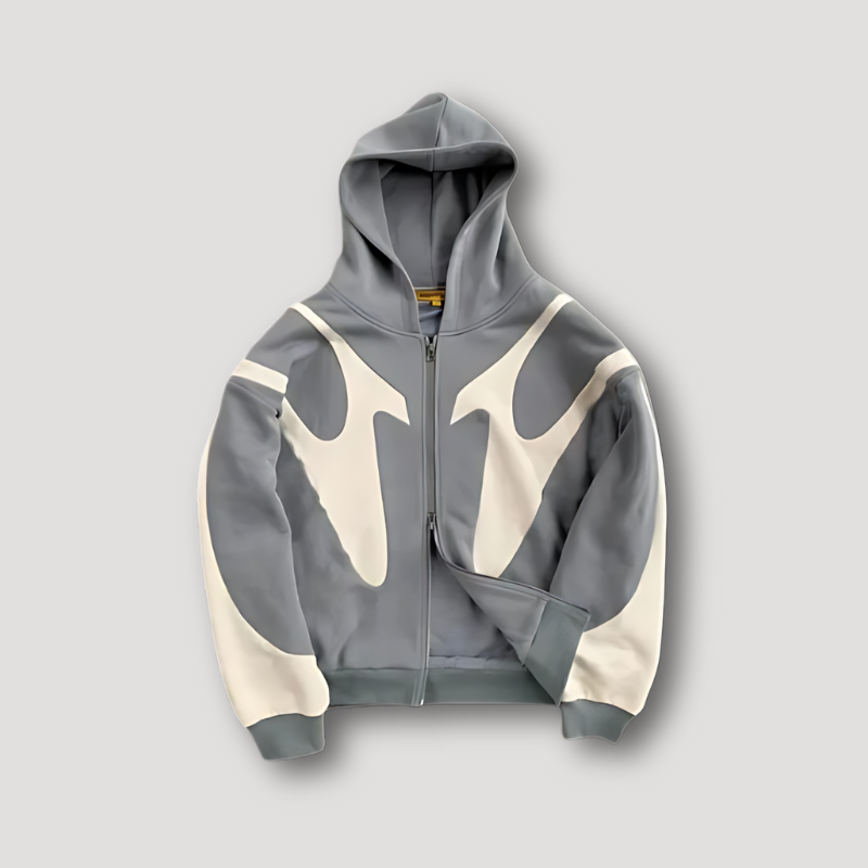 Caleb | Men's Zip-Up Contrast Panel Graphic Hoodie