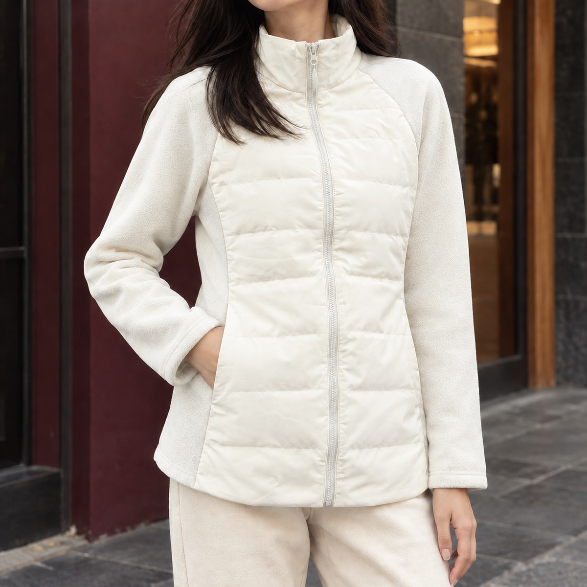 Dora | Women's Lightweight Puffer Hybrid Stand Collar Quilted Jacket