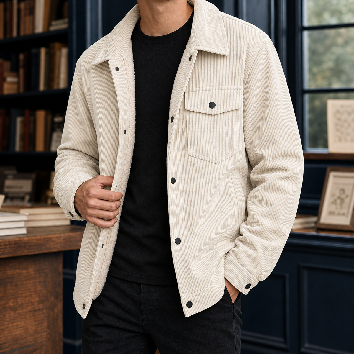 Edmund | Men's Casual Sherpa Lined Corduroy Winter Trucker Jacket