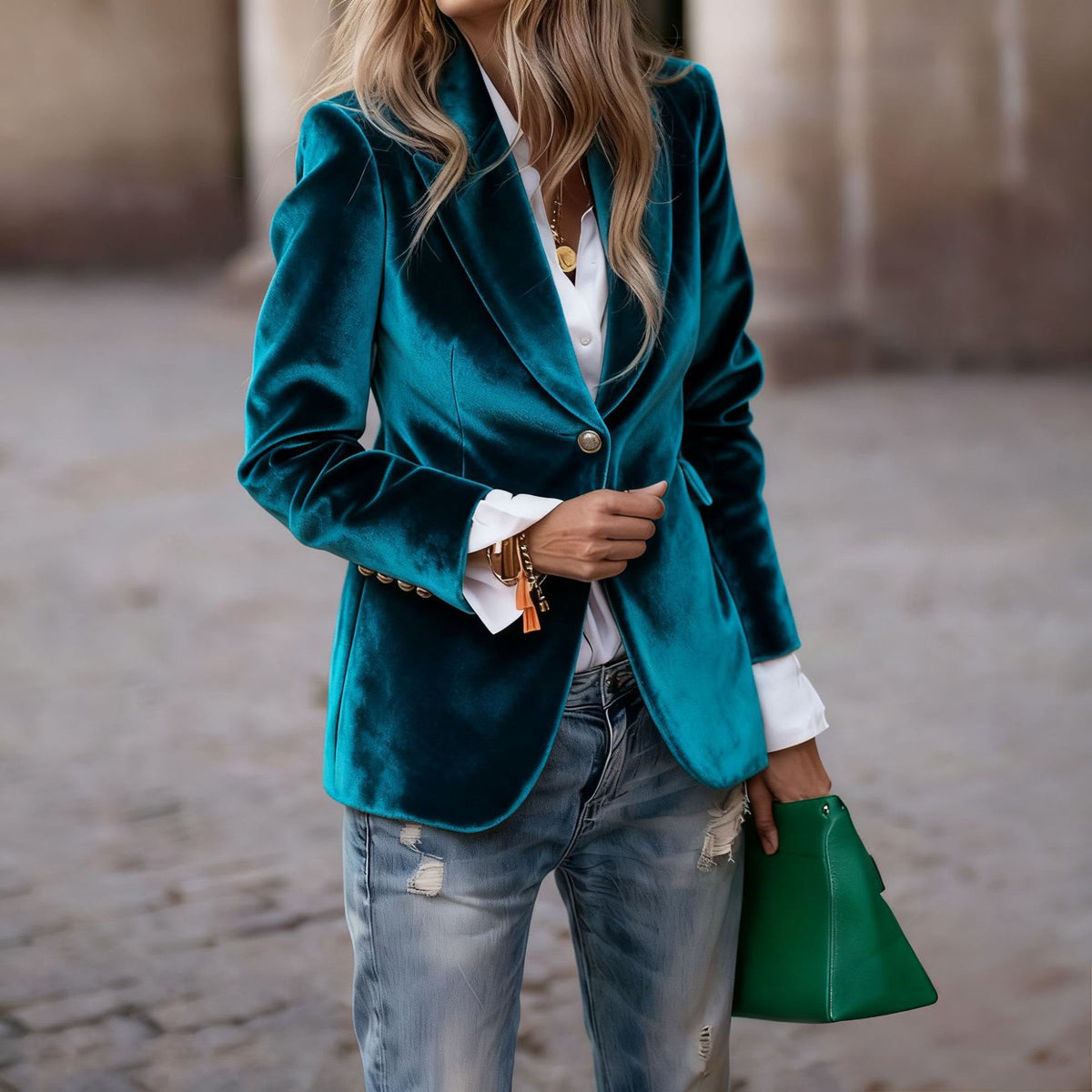Rosalind | Women's Fall Style Tailored Single Button Velvet Blazer