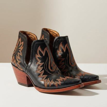Ida | Women's Embroidered Western Cut Out Pointed Toe Heeled Ankle Boot