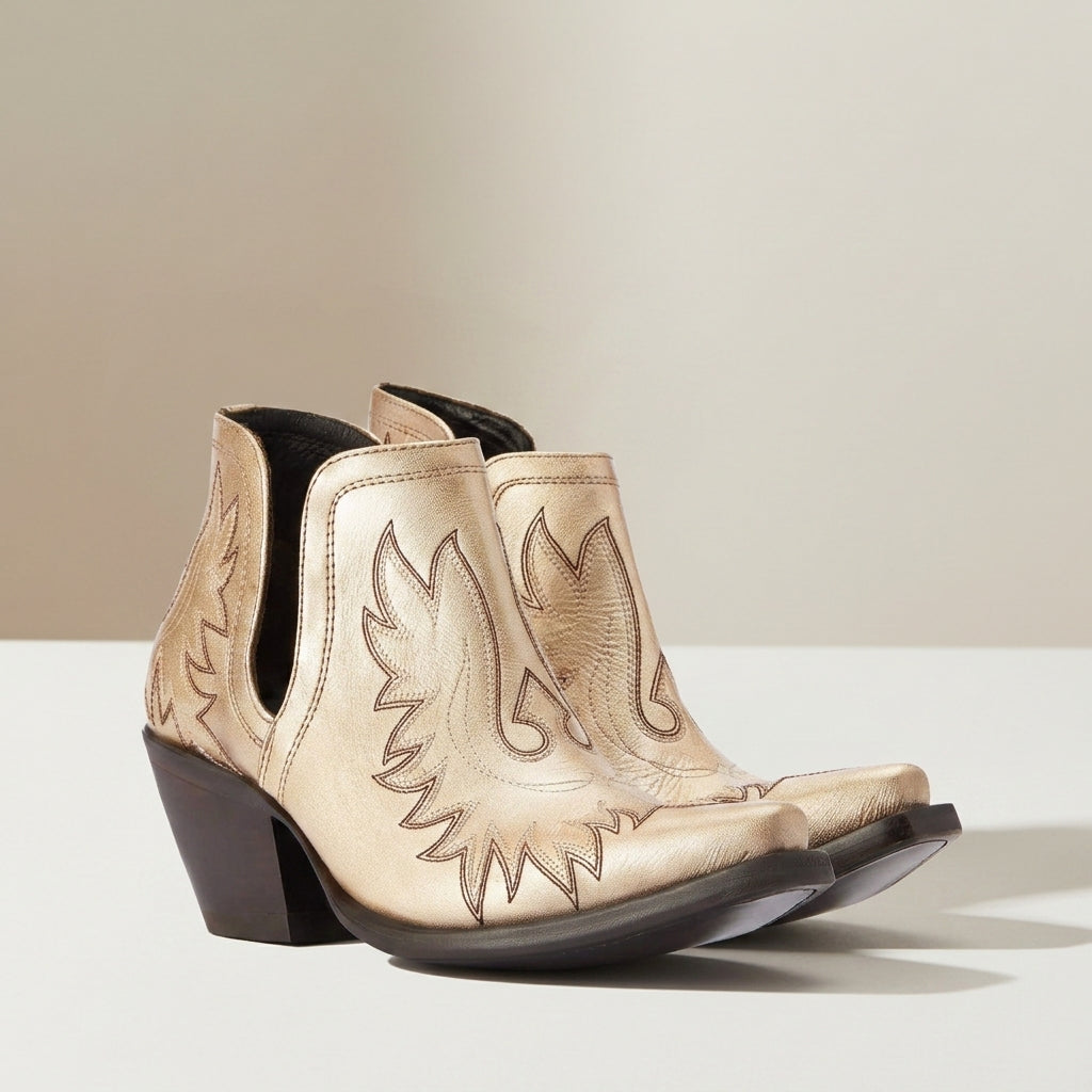 Ida | Women's Embroidered Western Cut Out Pointed Toe Heeled Ankle Boot