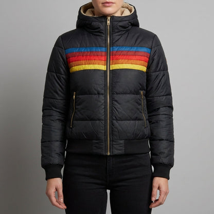 Camelia | Women's Retro Striped Color Block Hooded Insulated Puffer Jacket
