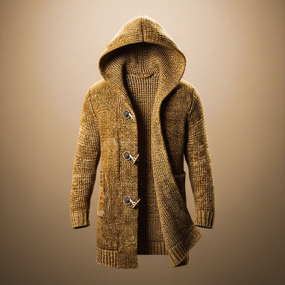 Hendrix | Men's Classic Menswear Chunky Marled Knit Longline Hooded Cardigan