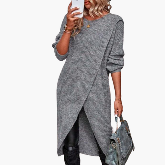 Thalisse | Women's Wrap Front Long Sleeve Knit Sweater Dress