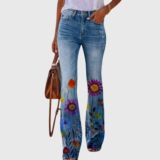 Larkin | Women's Western Style Light Wash Bootcut Flower Print Jeans