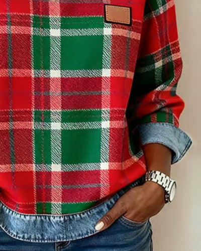 Vera | Soft Plaid Denim-Trim Pullover