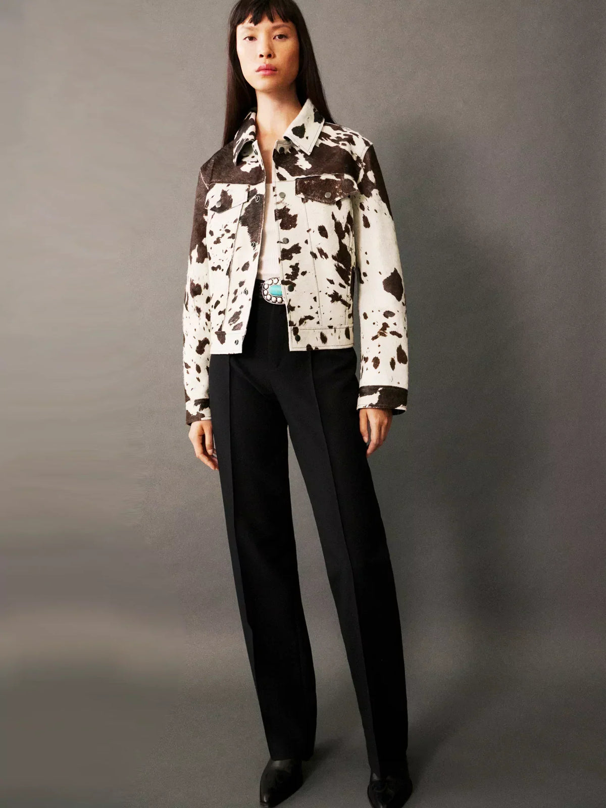 Tamsin | Women's Faux Fur Animal Print Button Up Cropped Trucker Jacket