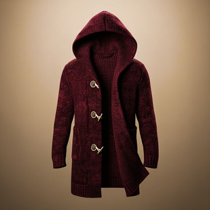 Hendrix | Men's Classic Menswear Chunky Marled Knit Longline Hooded Cardigan