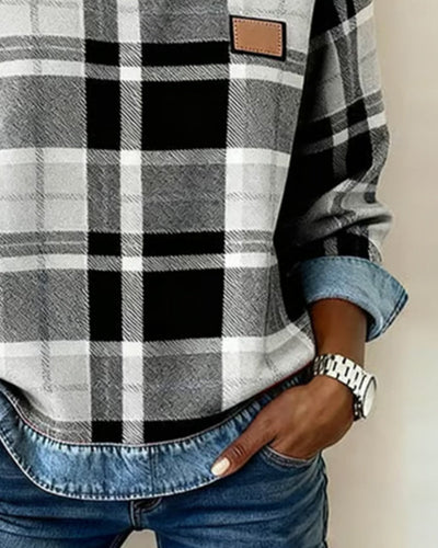 Vera | Soft Plaid Denim-Trim Pullover