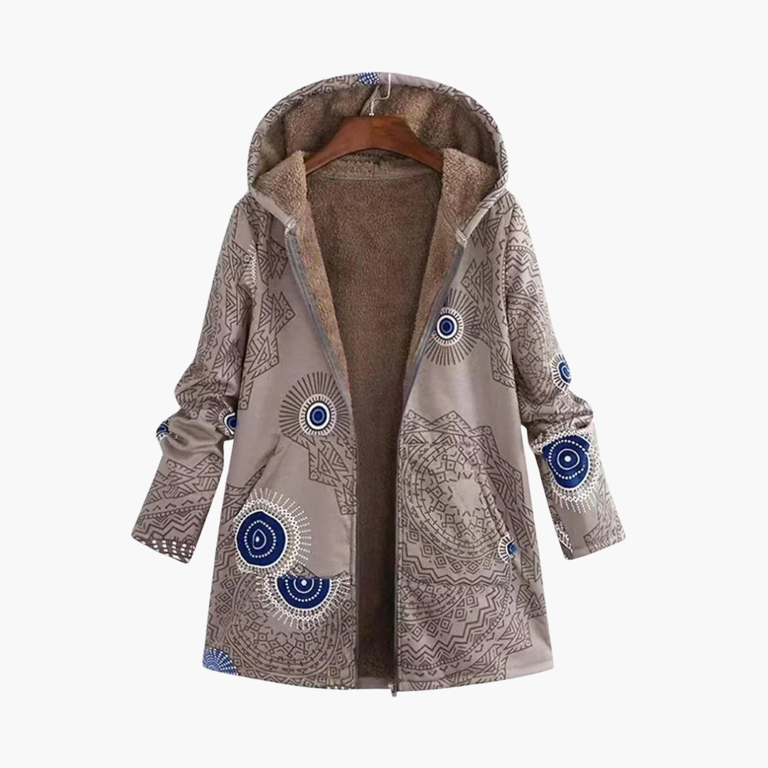 Roberta | Women's Sherpa Lined Geometric Print Hooded Parka Jacket