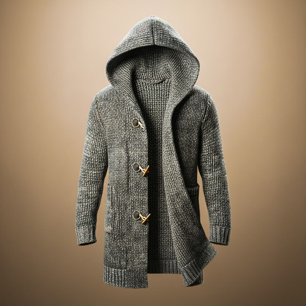 Hendrix | Men's Classic Menswear Chunky Marled Knit Longline Hooded Cardigan