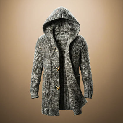 Hendrix | Men's Classic Menswear Chunky Marled Knit Longline Hooded Cardigan