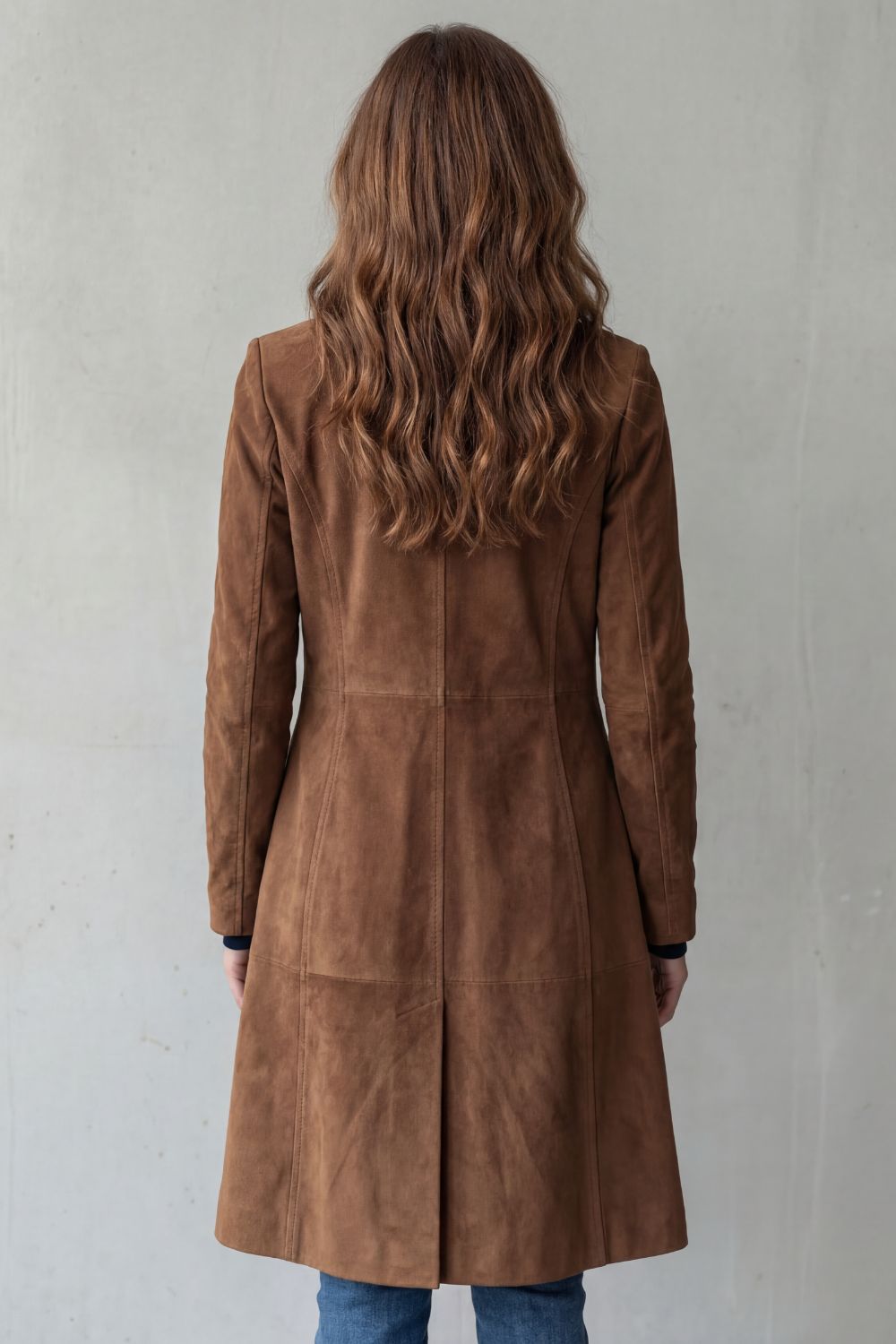 Ondine | Women's Vintage Suede-Look Single-Breasted Fitted Midi Fall Coat