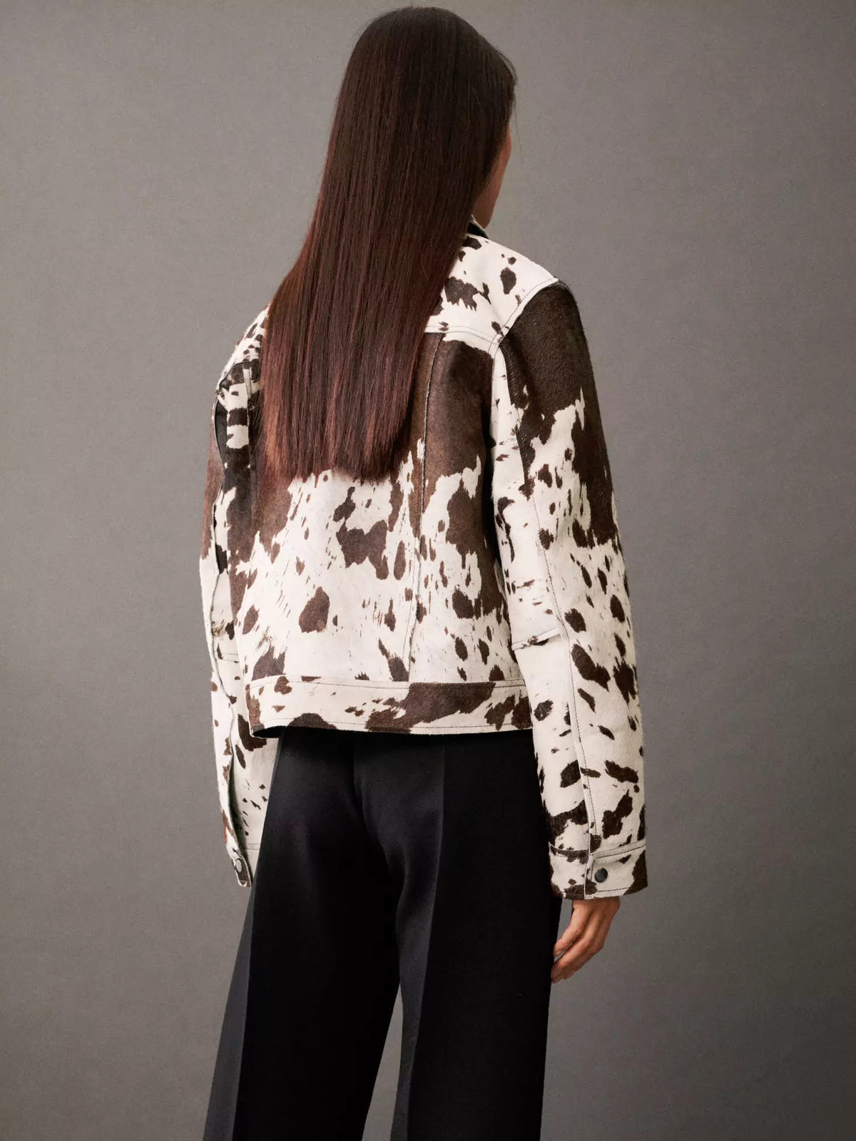 Tamsin | Women's Faux Fur Animal Print Button Up Cropped Trucker Jacket