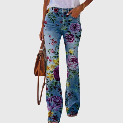 Larkin | Women's Western Style Light Wash Bootcut Flower Print Jeans