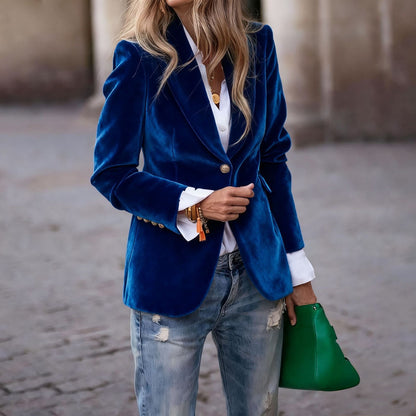 Rosalind | Women's Fall Style Tailored Single Button Velvet Blazer