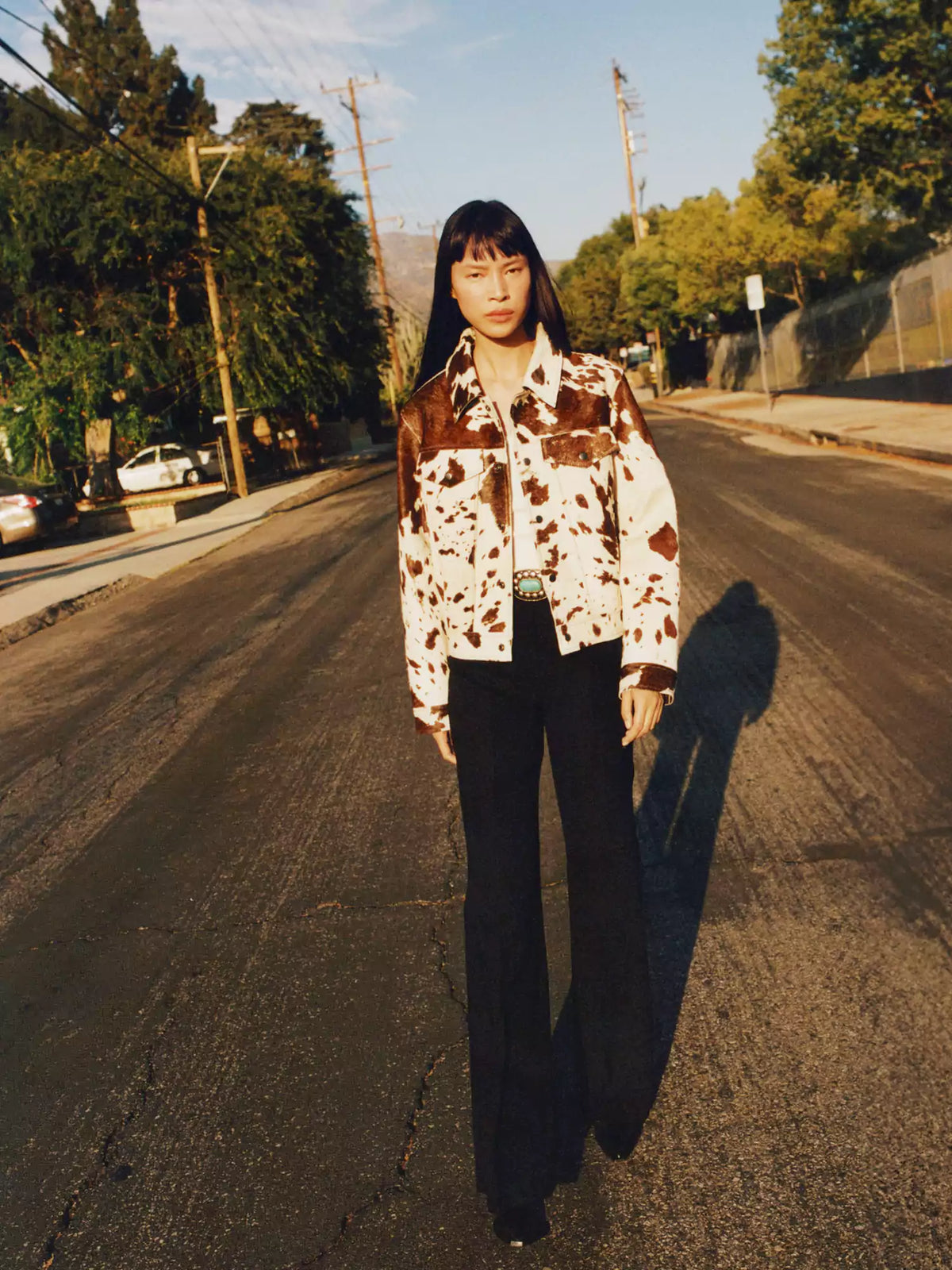 Tamsin | Women's Faux Fur Animal Print Button Up Cropped Trucker Jacket