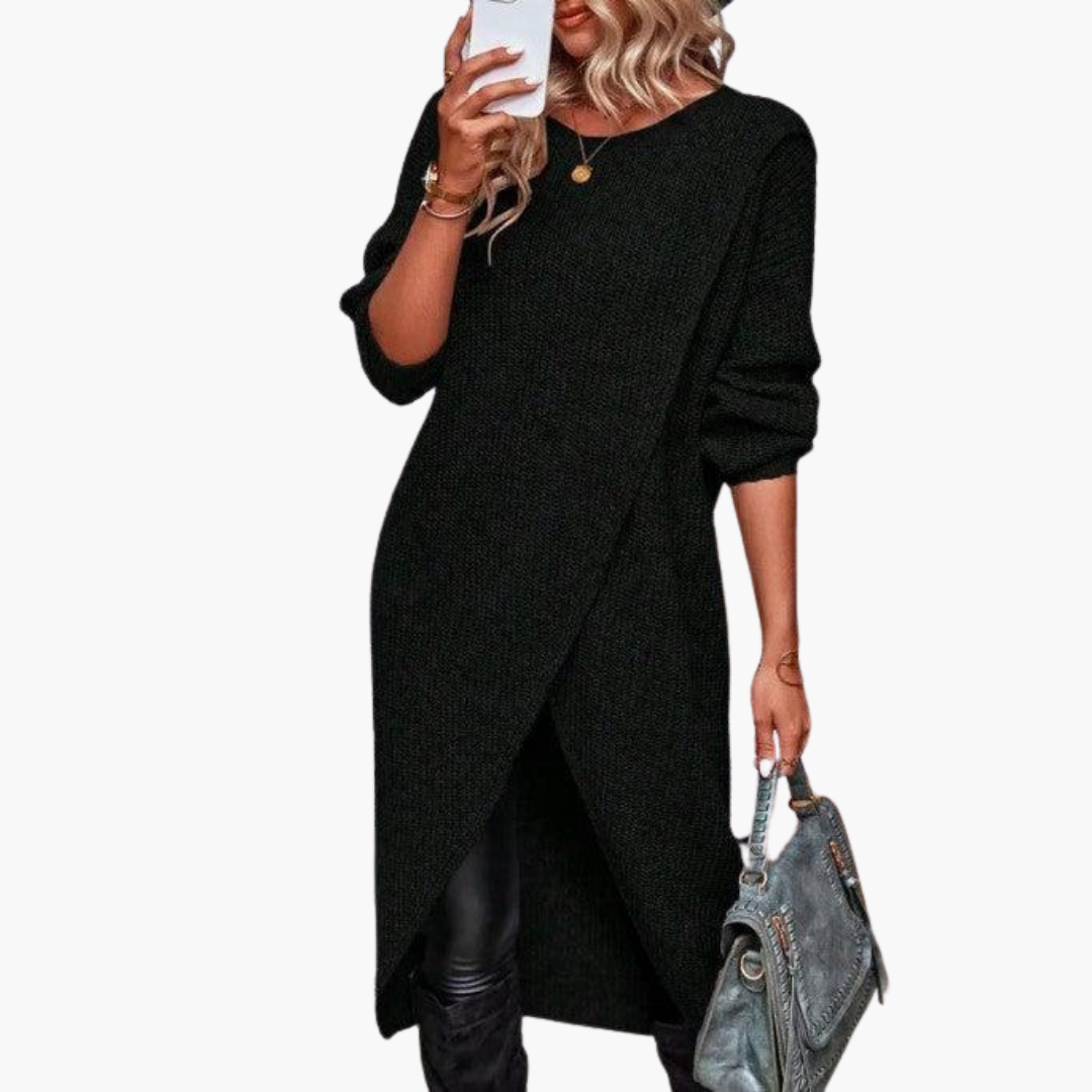 Thalisse | Women's Wrap Front Long Sleeve Knit Sweater Dress
