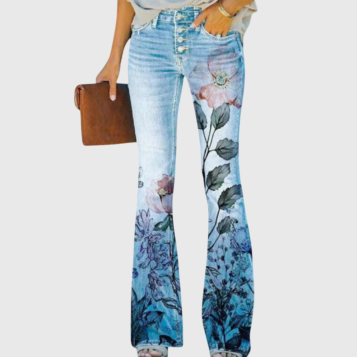 Larkin | Women's Western Style Light Wash Bootcut Flower Print Jeans