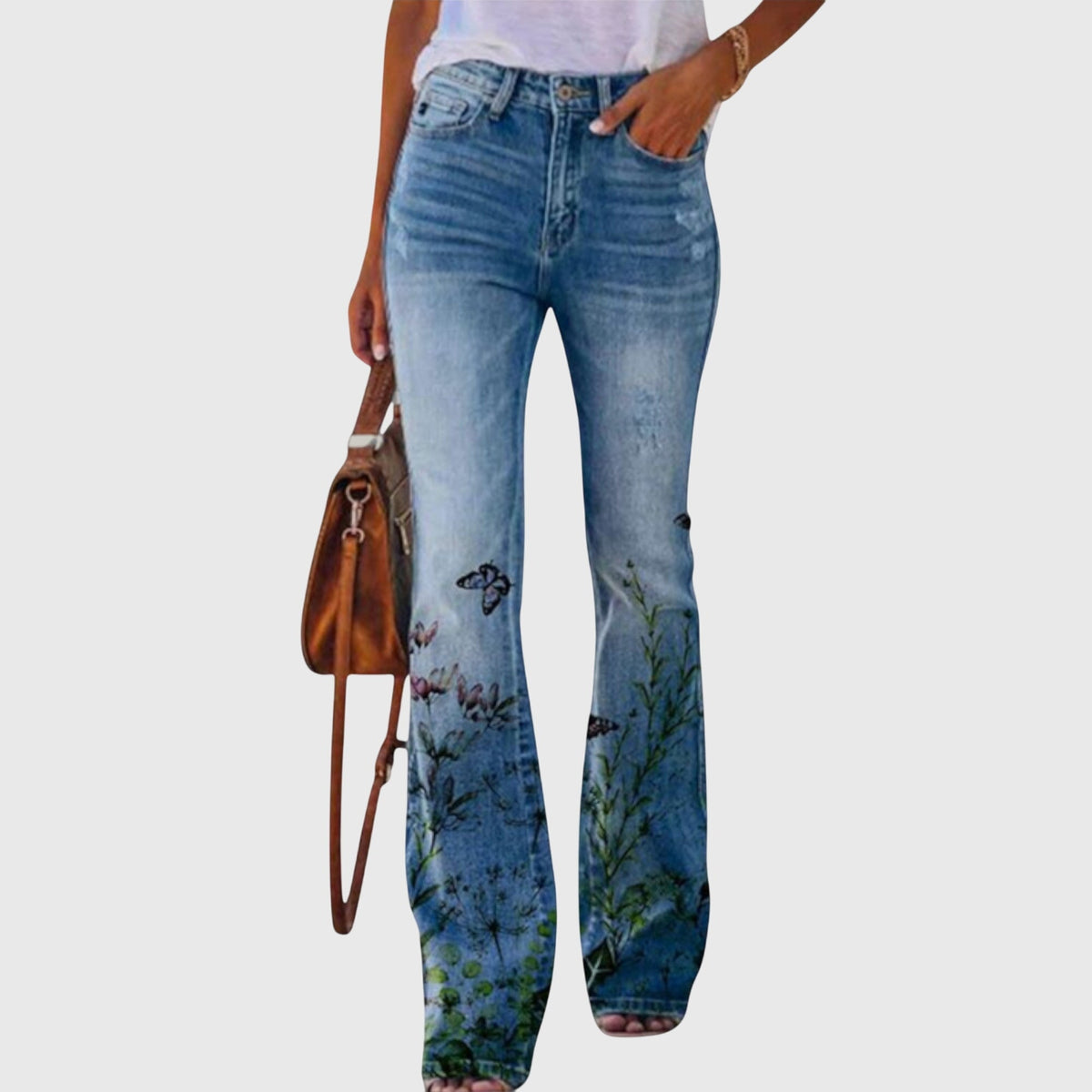 Larkin | Women's Western Style Light Wash Bootcut Flower Print Jeans