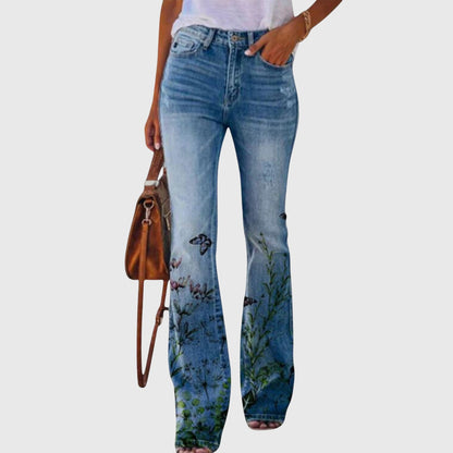 Larkin | Women's Western Style Light Wash Bootcut Flower Print Jeans