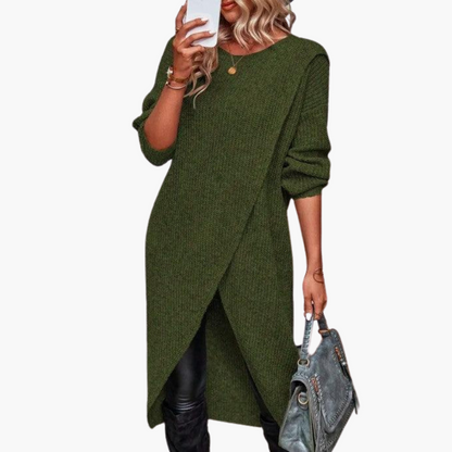 Thalisse | Women's Wrap Front Long Sleeve Knit Sweater Dress