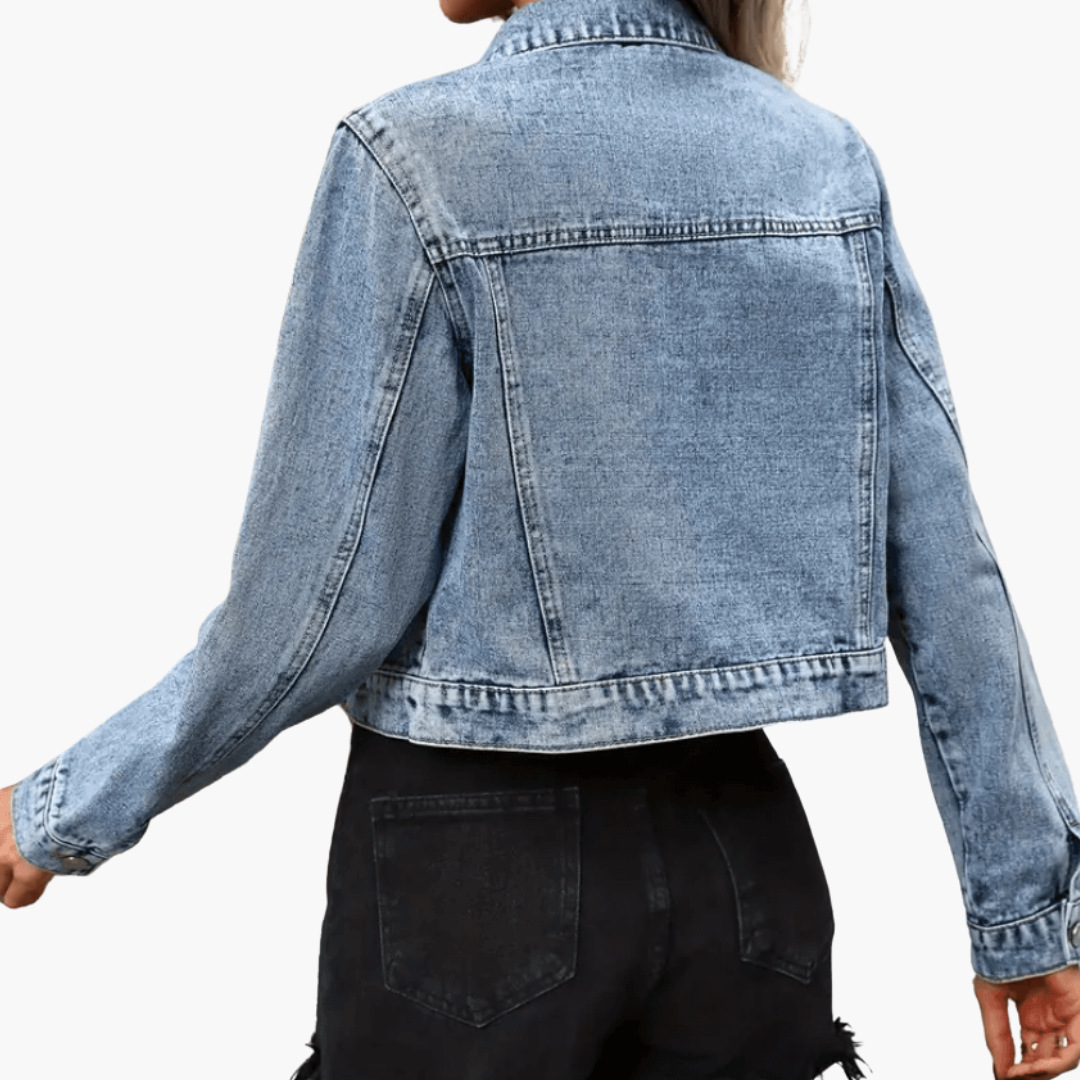 Cleora | Women's Cropped Denim Jacket With Chest Pockets