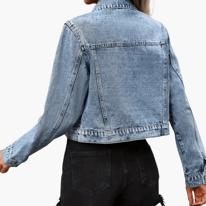 Cleora | Women's Cropped Denim Jacket With Chest Pockets
