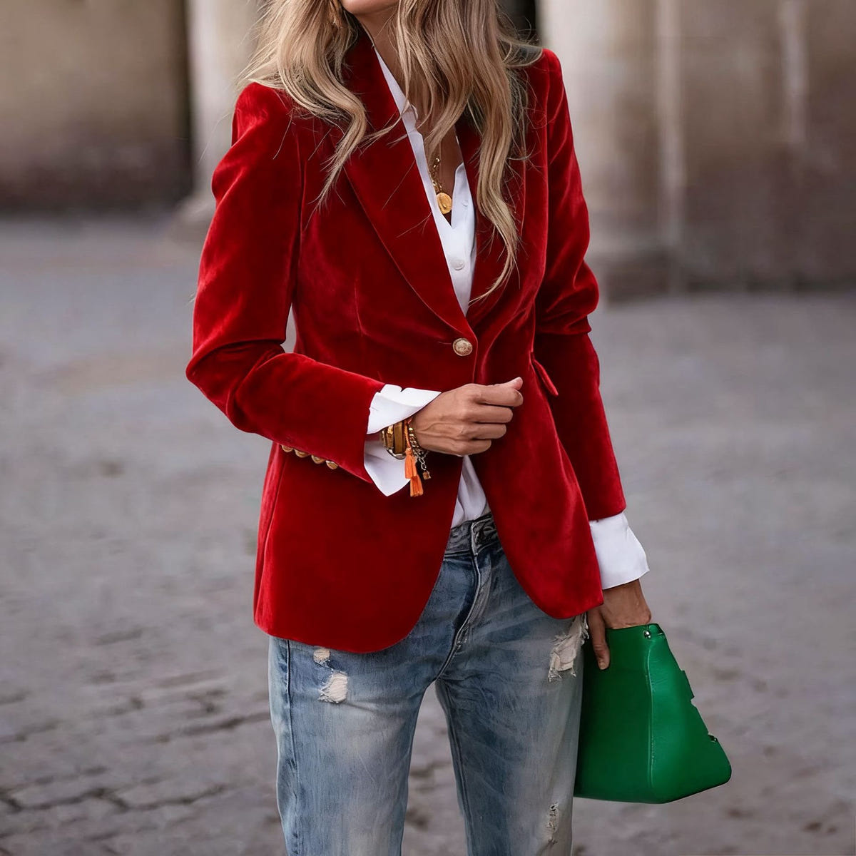 Rosalind | Women's Fall Style Tailored Single Button Velvet Blazer