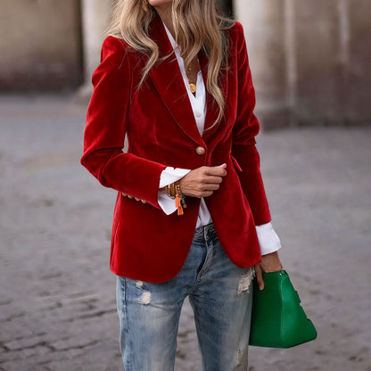 Rosalind | Women's Fall Style Tailored Single Button Velvet Blazer