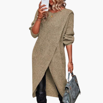 Thalisse | Women's Wrap Front Long Sleeve Knit Sweater Dress