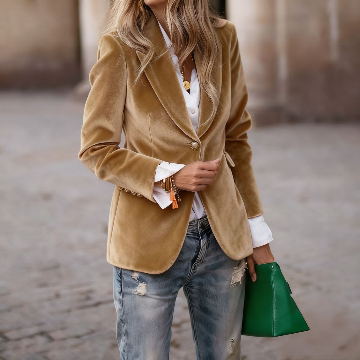 Rosalind | Women's Fall Style Tailored Single Button Velvet Blazer
