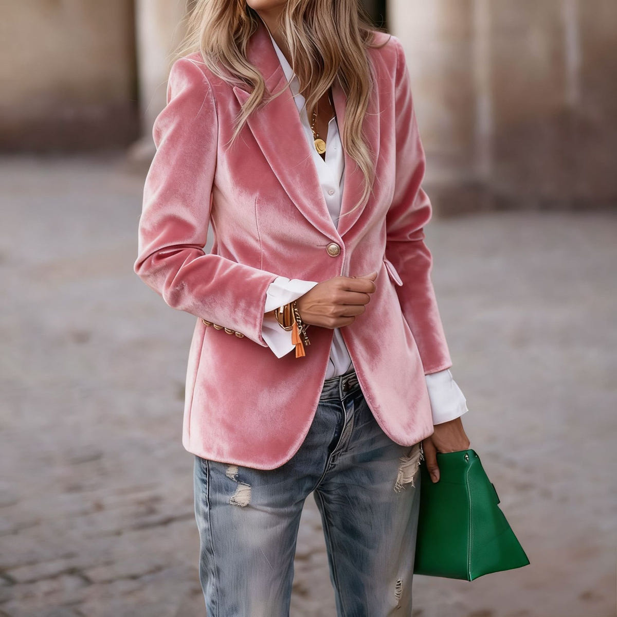 Rosalind | Women's Fall Style Tailored Single Button Velvet Blazer