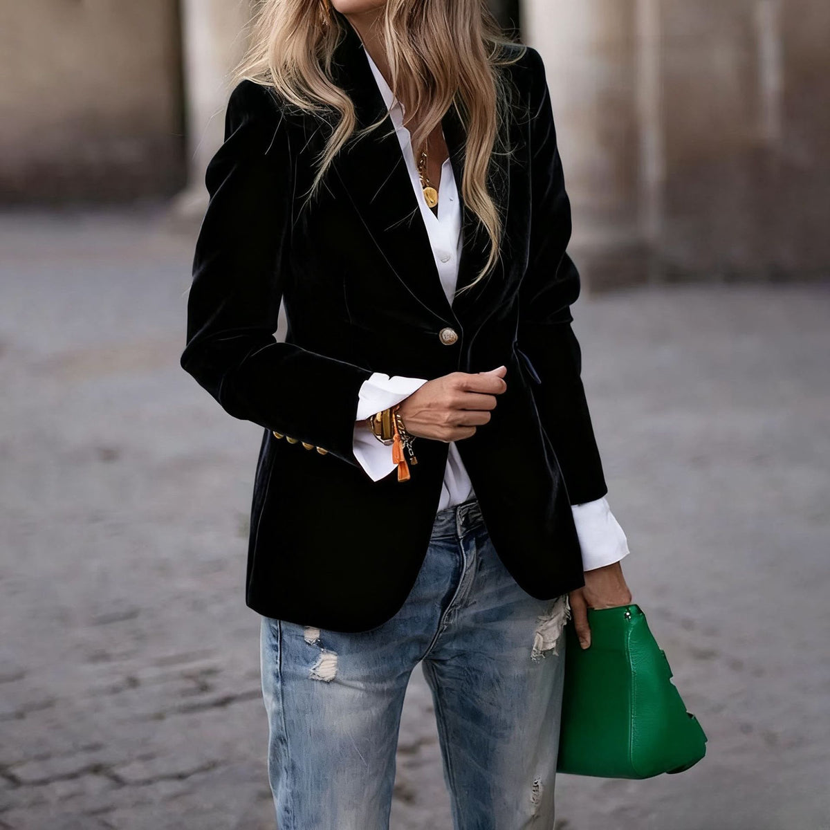 Rosalind | Women's Fall Style Tailored Single Button Velvet Blazer