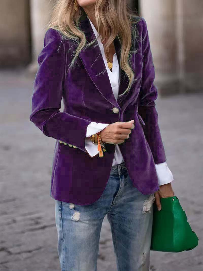 Rosalind | Women's Fall Style Tailored Single Button Velvet Blazer