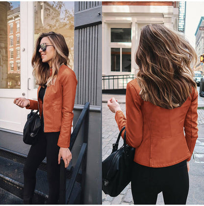 Selene | Women's Fitted Stand Collar Zip-Up Biker Jacket