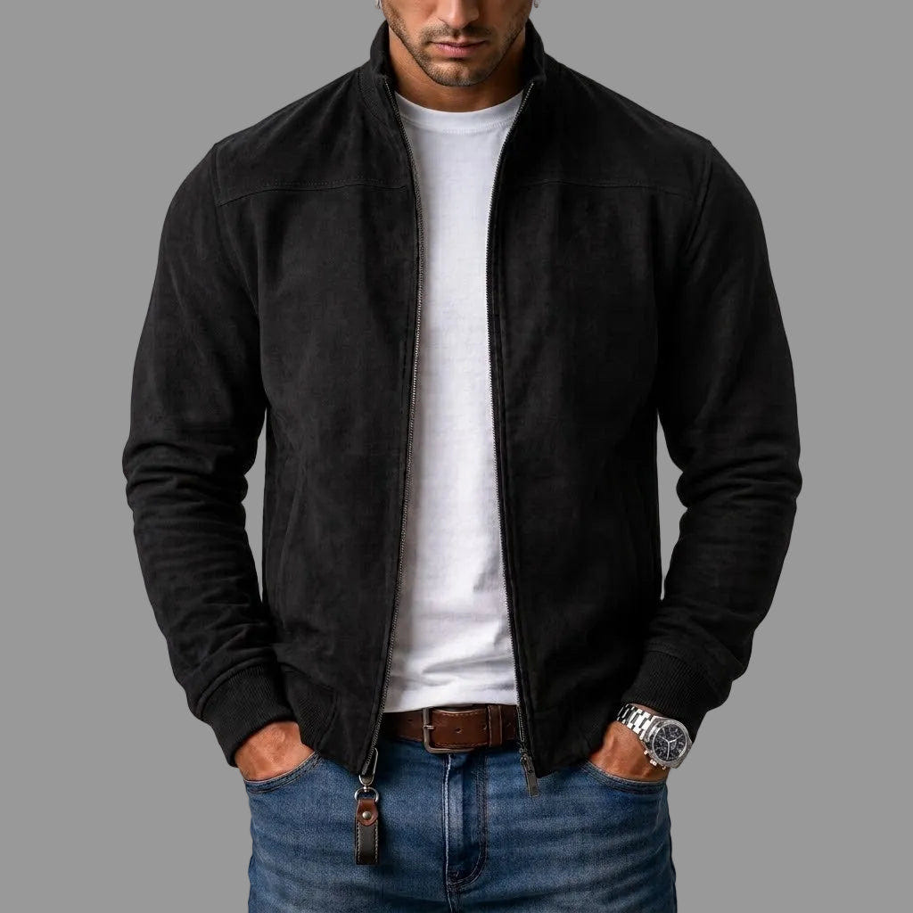 Byron | Men's Casual Stand Collar Zip-Up Suede Bomber Jacket