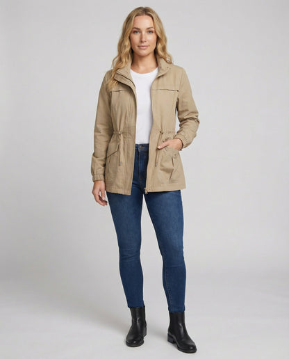 Leona | Women's Lightweight Military Cinched Waist Stand Collar Fall Utility Jacket