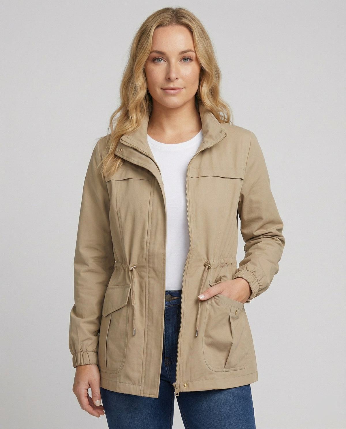 Leona | Women's Lightweight Military Cinched Waist Stand Collar Fall Utility Jacket