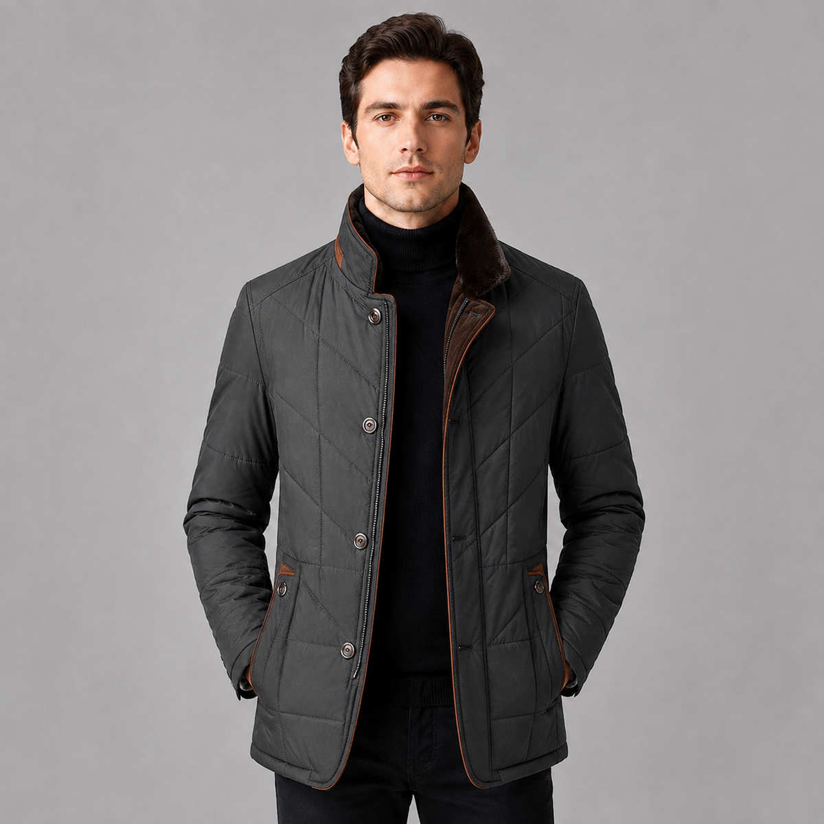 Cedric | Men's Stand Collar Zip Up Quilted Winter Jacket