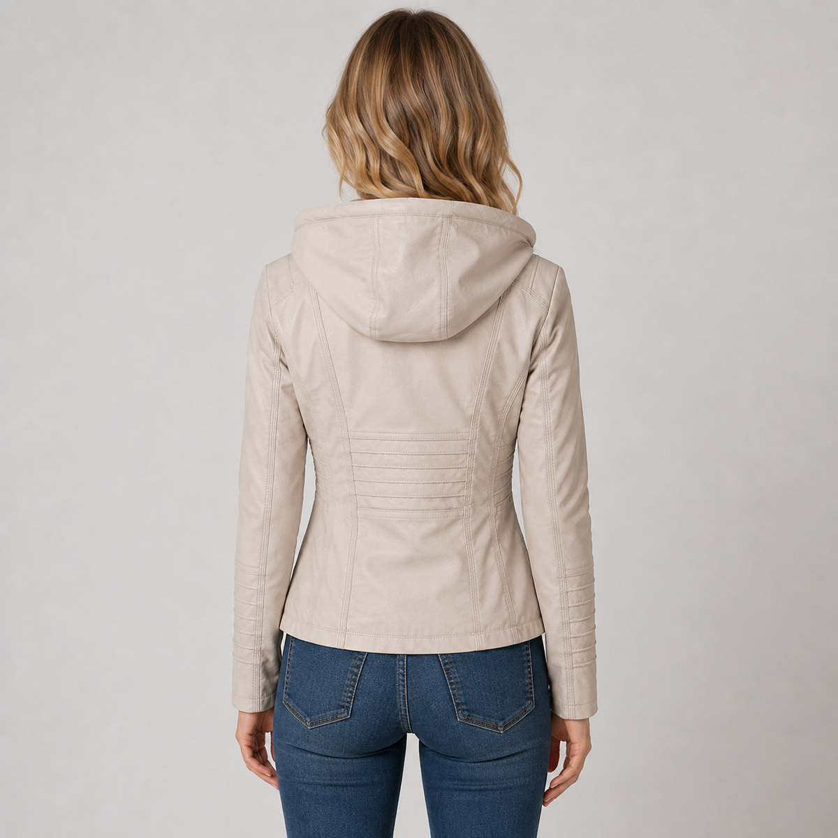 Ashley | Women's Faux Leather Hooded Biker Zip Up Jacket