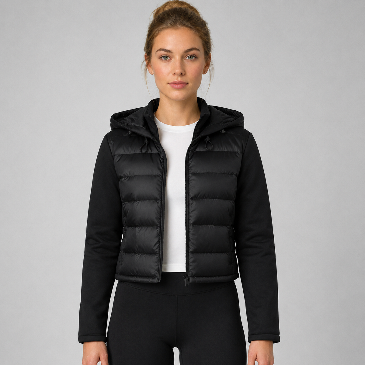 Beverly | Women's Lightweight Hooded Quilted Black Cropped Puffer Jacket