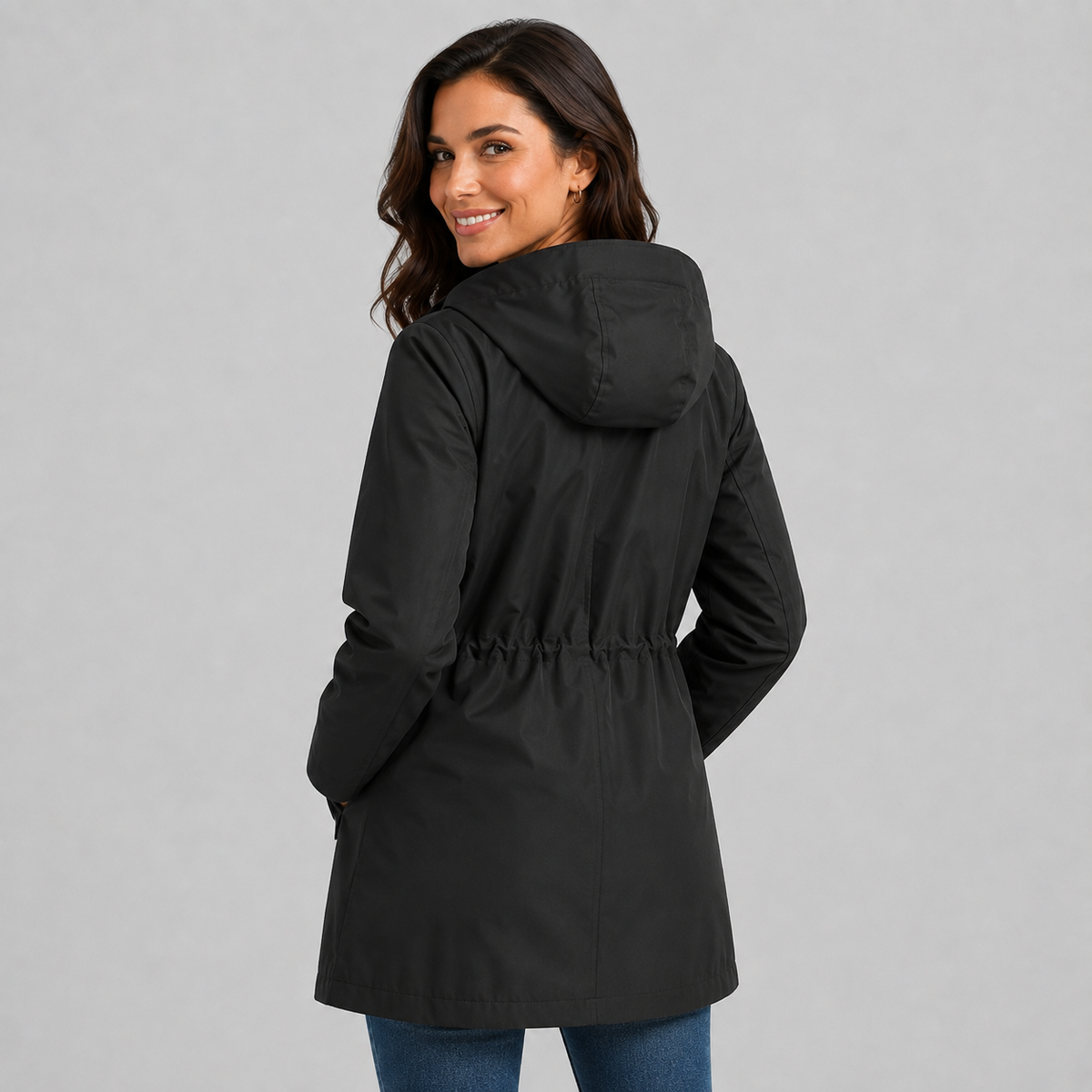 Antonia | Women's Hooded Plaid Lined Drawstring Spring Rain Jacket