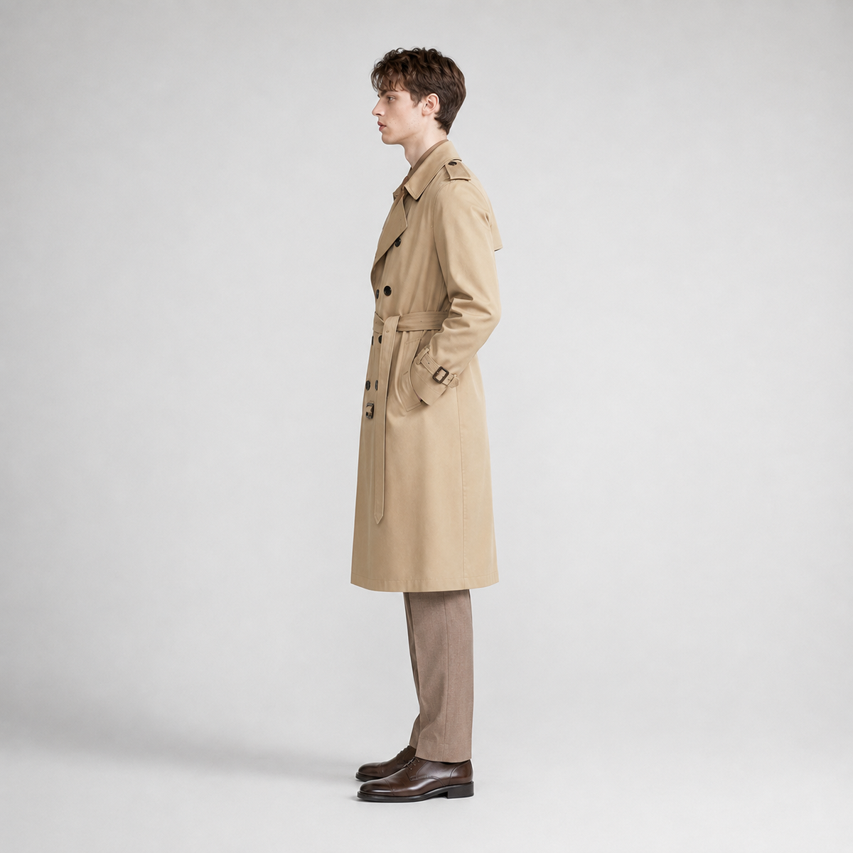 August | Men's Classic Double-Breasted Belted Long Trench Coat