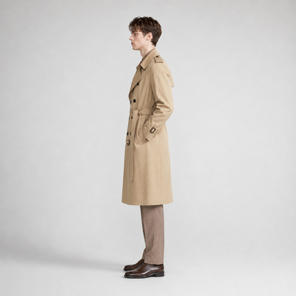August | Men's Classic Double-Breasted Belted Long Trench Coat