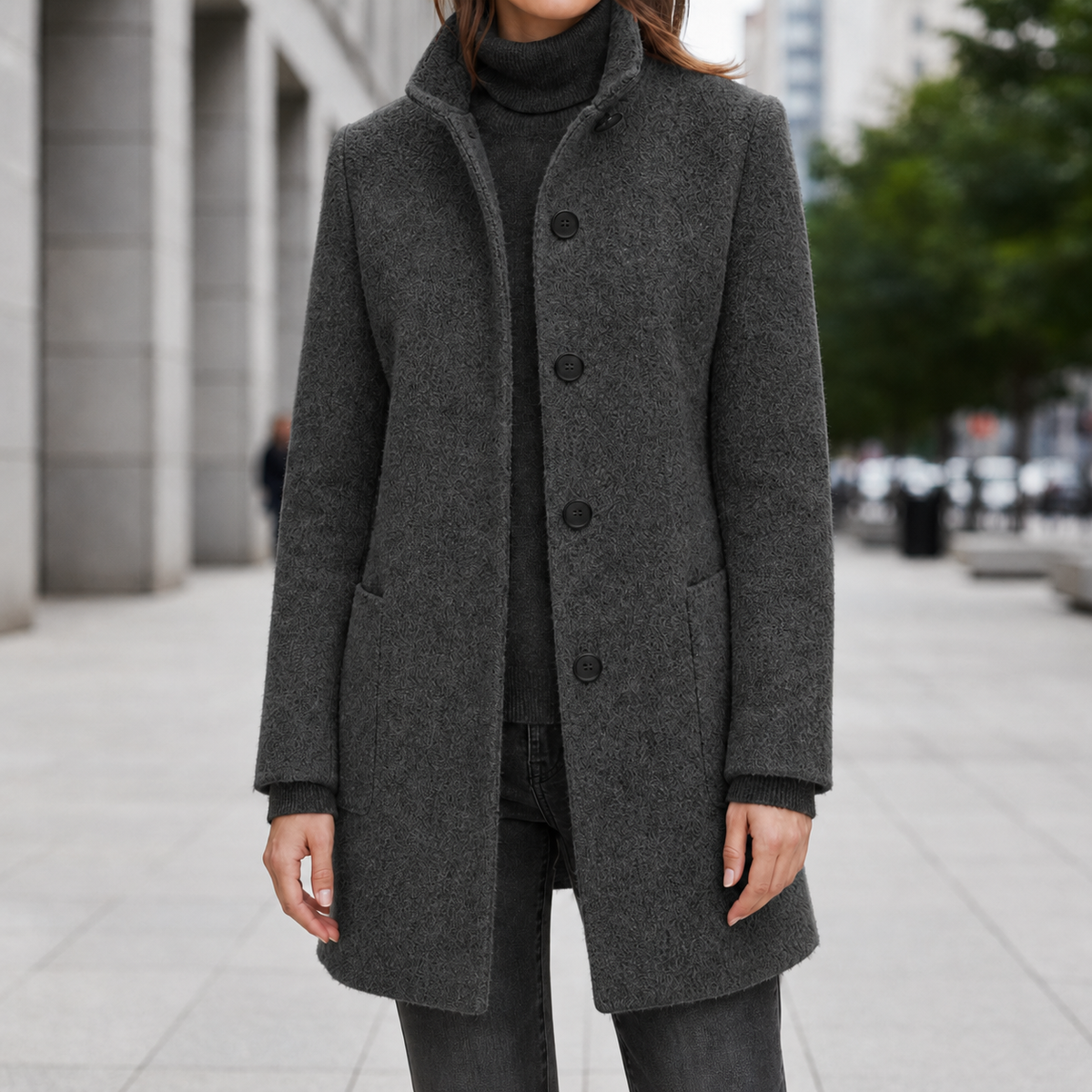 Beatriz | Women's Stand Collar Single Breasted Wool Blend Car Coat